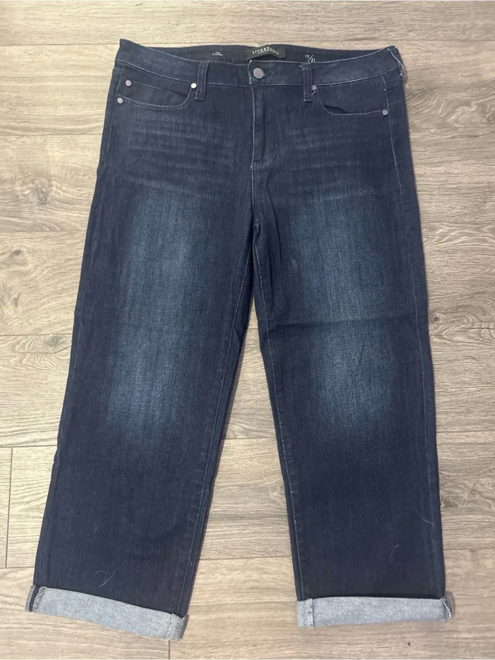 Liverpool Jeans Company Women's Relaxed Dark Indigo Cuffed Jeans